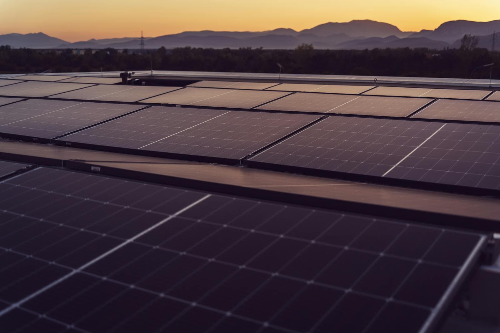 Solar panels at sunset